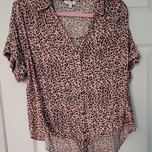 Candie's Pink Leopard Button-Down Shirt